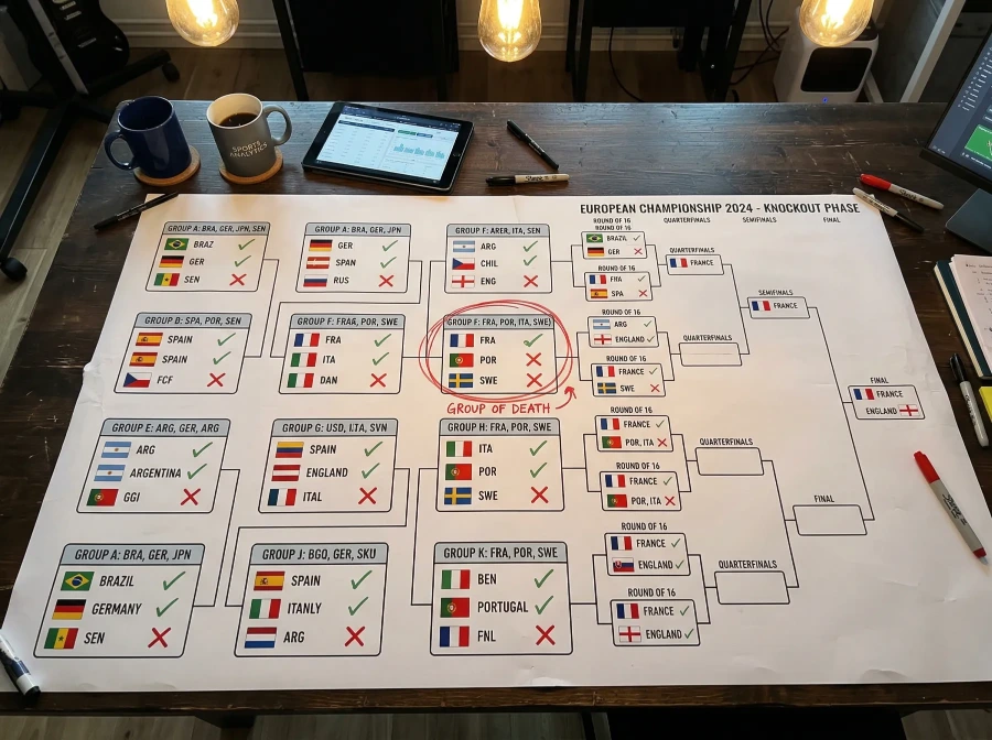 Visual map showing predicted group winners and runners-up across all 12 World Cup 2026 groups
