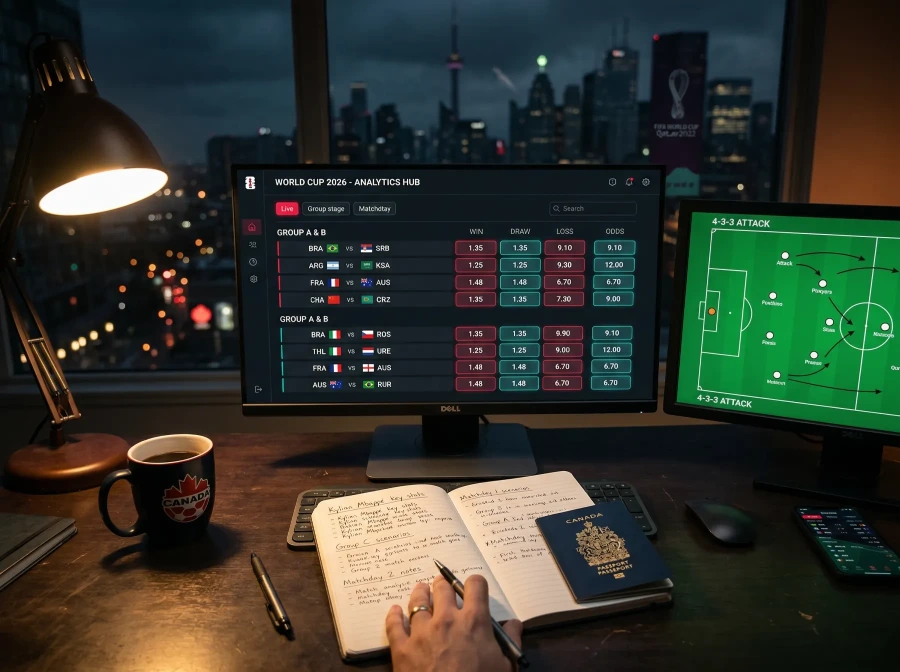 Analytical dashboard displaying 2026 FIFA World Cup betting odds in decimal format for Canadian bettors