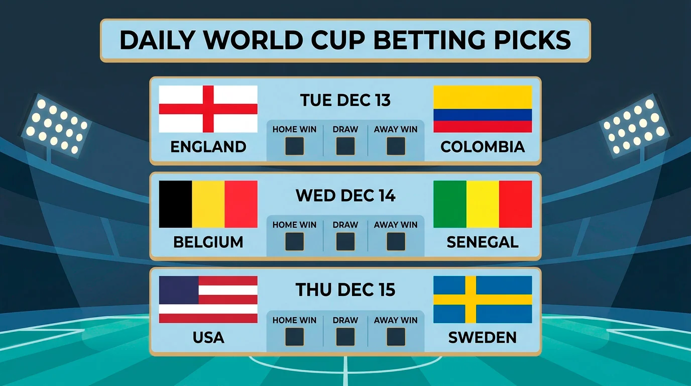 A graphic listing Wednesday's three Round of 32 fixtures with stadium names and decimal odds in CAD