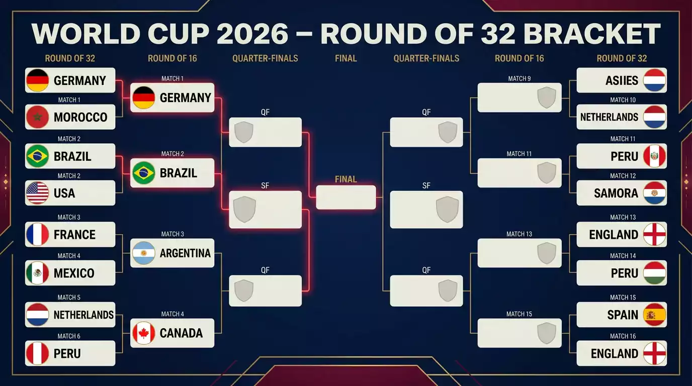 A 2026 World Cup Round of 32 bracket graphic taking shape